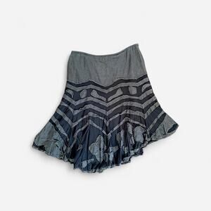 Per Una brown whimsy boho linen blend asymetrical midi skirt size 14 regular